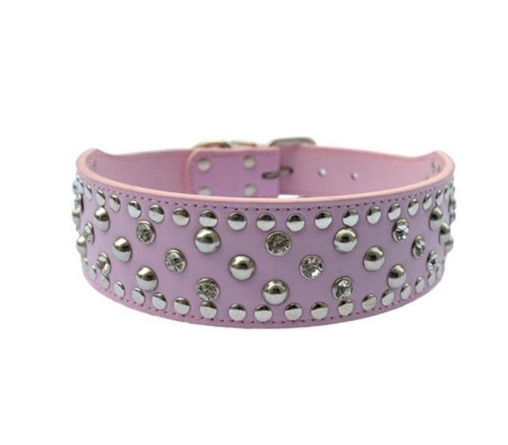 Halsband roze met luxe strass stenen en studs