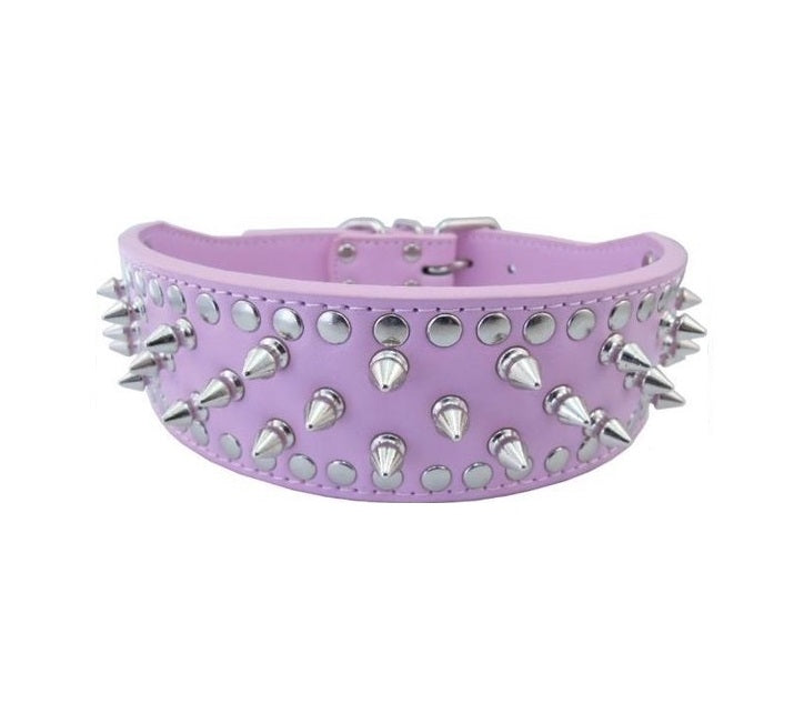 Halsband roze met spikes en studs