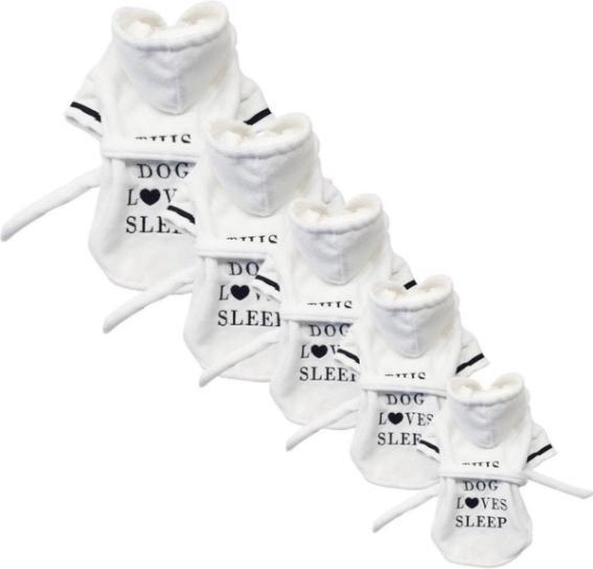 Dog bathrobe with text "This dog loves sleep" white