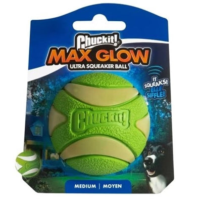 Chuckit max glow ultra squeekerbal groen