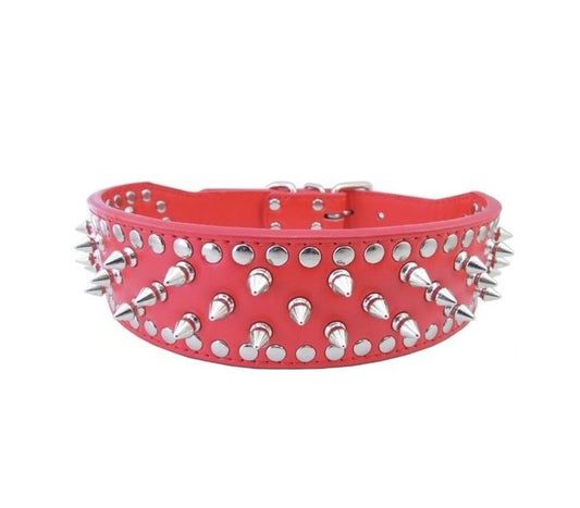Halsband rood met spikes en studs