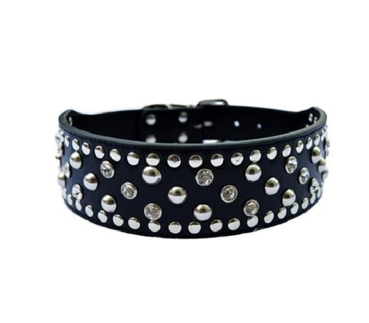 Halsband zwart met luxe strass stenen en studs